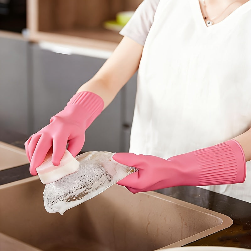 Reusable Latex Cleaning Gloves, 9 Pairs Pack, 14.96In\u002F38Cm Extended Long Cuff, Thickened Durable with Non-Slip Textured Palm, Household Gloves for Dishwashing Cleaning Kitchen