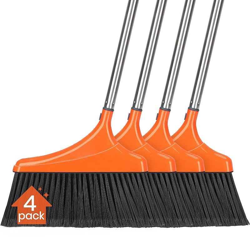 4 Pack Heavy-Duty Angle Broom and Large Commercial Dustpan