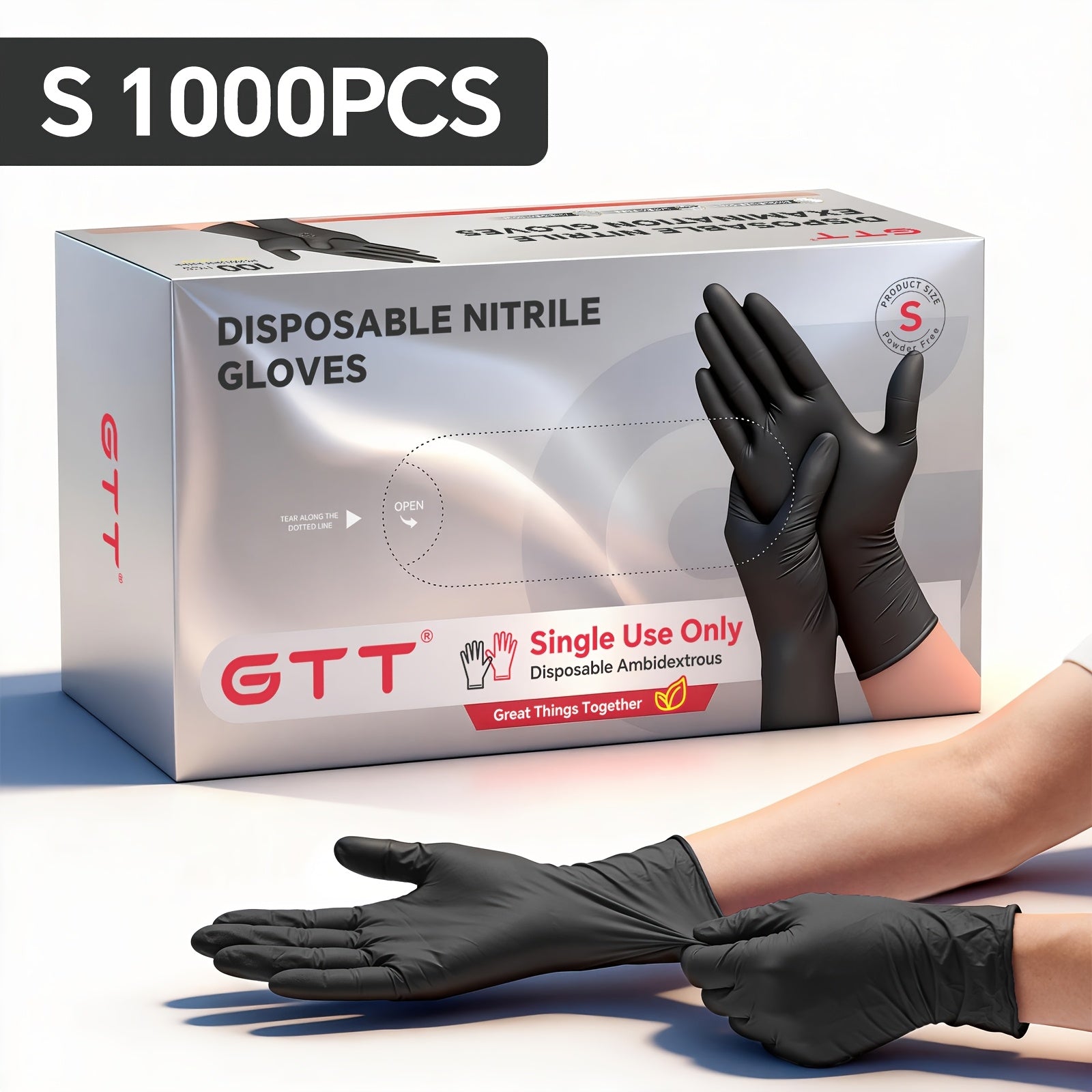 Disposable Black Nitrile Gloves, 6 Mil, 1000pcs Pack - Powder-Free, Latex-Free, Multi-Purpose