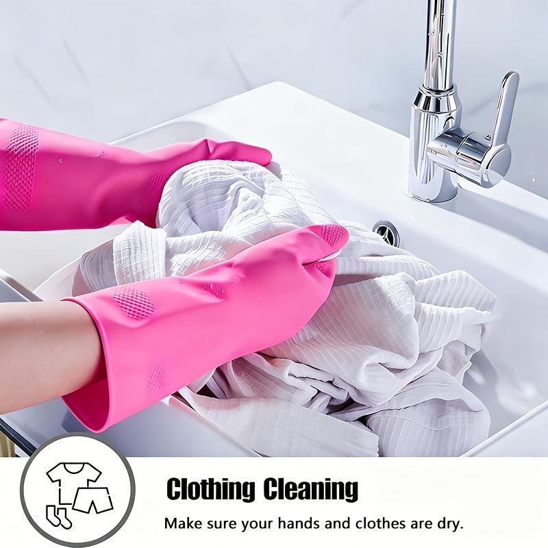 Reusable Latex Cleaning Gloves, 9 Pairs Pack, 14.96In\u002F38Cm Extended Long Cuff, Thickened Durable with Non-Slip Textured Palm, Household Gloves for Dishwashing Cleaning Kitchen