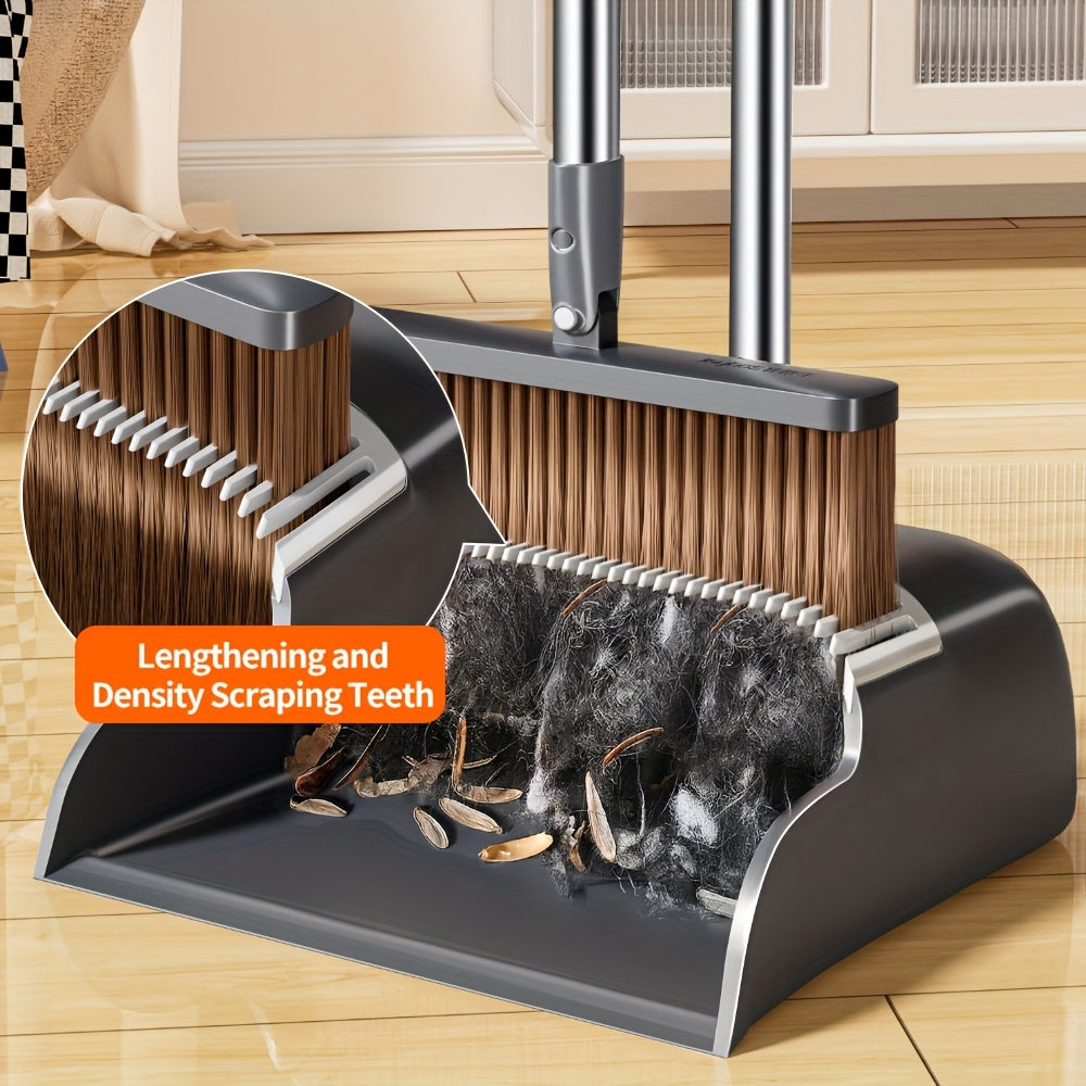 JOYBOS Broom and Dustpan Set, Long Handle, Extended Comb Teeth, Unflagged Bristle, Upgraded Design, with Plastic Processable Materials, for Hard Floor, Living Room, Bedroom, Outdoor, Car, Patio, Office, Home, Kitchen, Indoor and Outdoor Sweeping