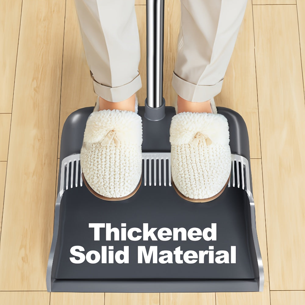 JOYBOS Broom and Dustpan Set, Long Handle, Extended Comb Teeth, Unflagged Bristle, Upgraded Design, with Plastic Processable Materials, for Hard Floor, Living Room, Bedroom, Outdoor, Car, Patio, Office, Home, Kitchen, Indoor and Outdoor Sweeping