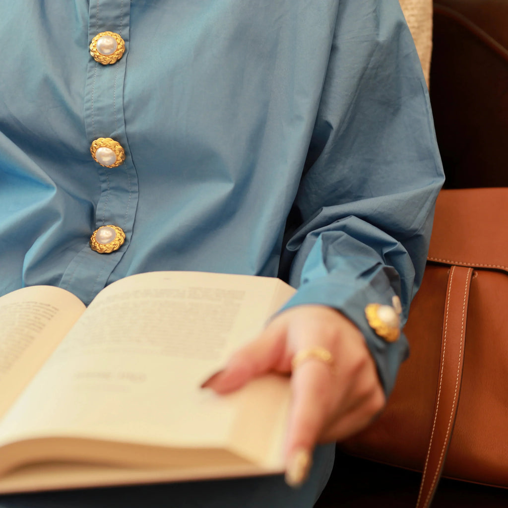 Riviera Pearl Button Cover Set – 22K Gold Braided Frame with Faux Pearl Center