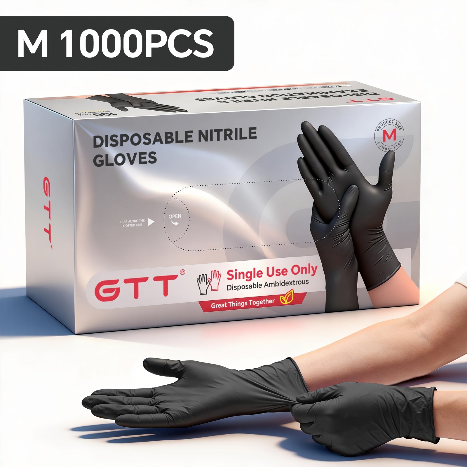 Disposable Black Nitrile Gloves, 6 Mil, 1000pcs Pack - Powder-Free, Latex-Free, Multi-Purpose