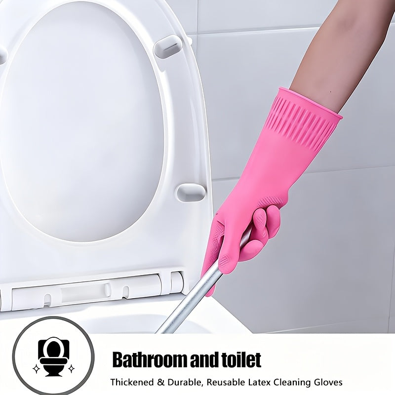 Reusable Latex Cleaning Gloves, 9 Pairs Pack, 14.96In\u002F38Cm Extended Long Cuff, Thickened Durable with Non-Slip Textured Palm, Household Gloves for Dishwashing Cleaning Kitchen