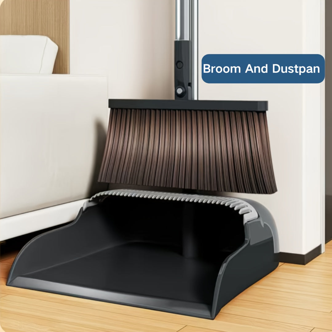 Two-Part Broom And Dustpan Set Featuring a 51-Inch Adjustable Long Handle And Two Interchangeable Broom Heads, Suitable for Sweeping Indoors And Outdoors, Including Home, Office, Kitchen, Hall, Floor, And Garden